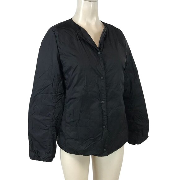 MUJI ~ WOMENS MEDIUM ~ BLACK BUTTON UP OVERSIZED BOXY DOWN JACKET COAT - Picture 1 of 7